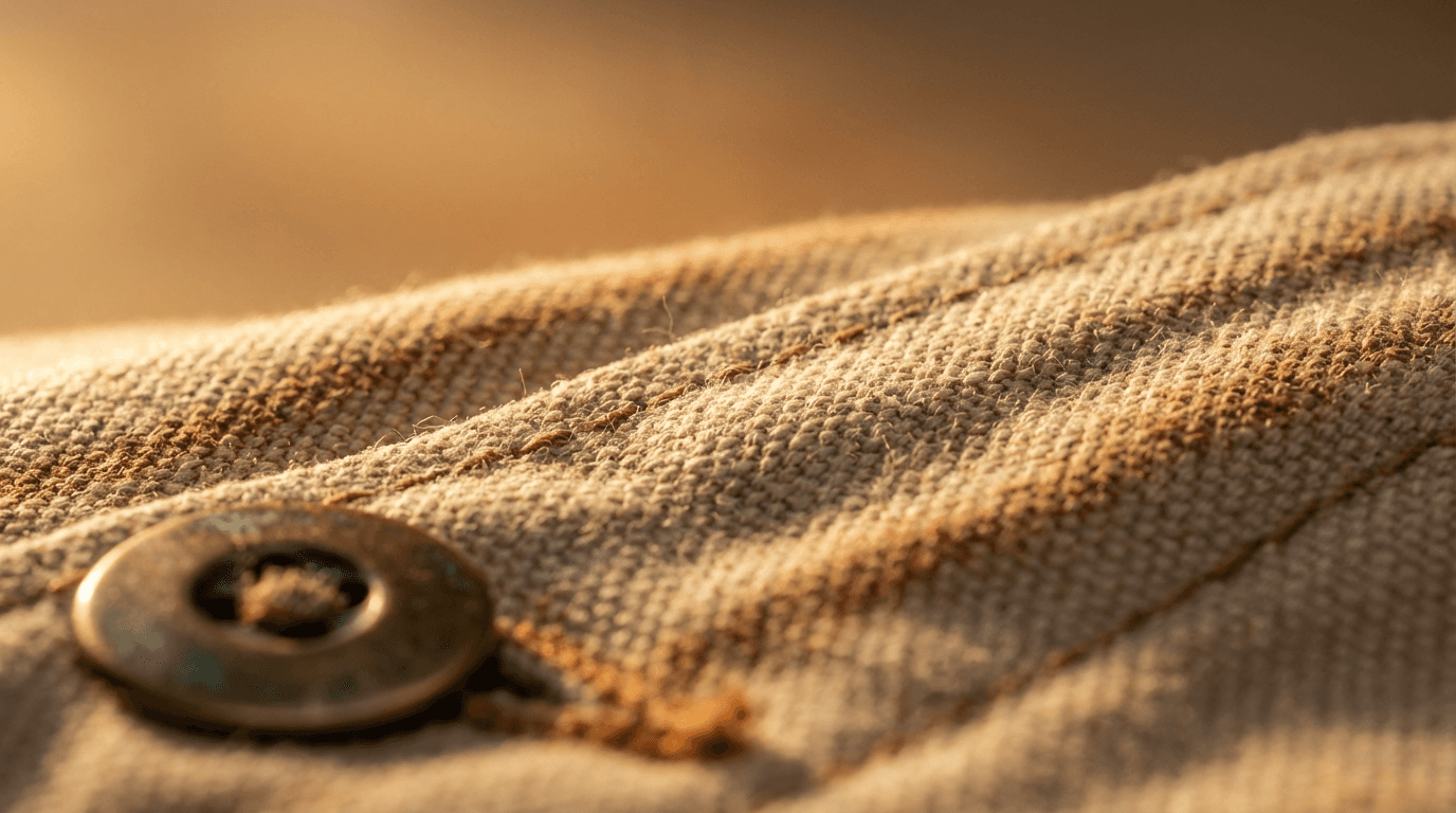 Close-up of canvas fabric texture on a cutting table